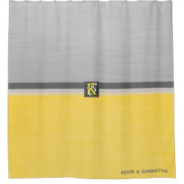 Cortina De Ducha Monograma simple de dos tonos amarillos y grises