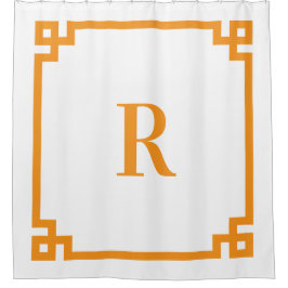 Cortina De Ducha Monograma simple de llave griega blanca y naranja
