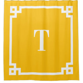 Cortina De Ducha Monograma simple de llave griega naranja amarillo