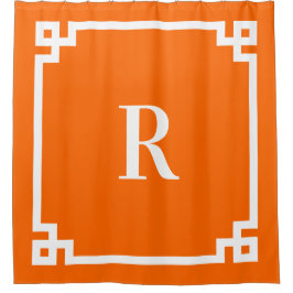Cortina De Ducha Monograma simple de llave griega naranja brillante