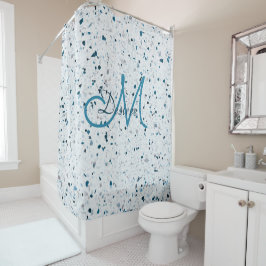 Cortina De Ducha Monograma Terrazo Azul Verde Verde Verde azulado R