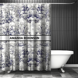 Cortina De Ducha Monograma vintage floral toile de jouy