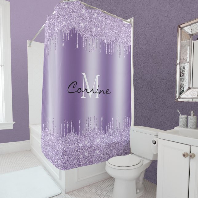 Cortina De Ducha Monograma Violeta Púrpura Purpurina Metálico (Subido por el creador)