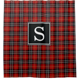 Cortina de ducha monogramada de color rojo y negro