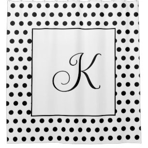 Cortina De Ducha Monogramas Black White Polka Dots Modern Elegant