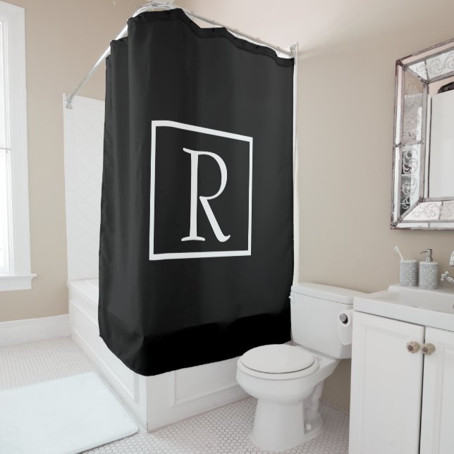 Cortina De Ducha Monogramas Iniciales Personalizado Blanco Negro Cl (In situ)