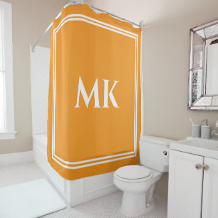 Cortina De Ducha Monogramas Naranja Nombre blanco amarillo Decoraci