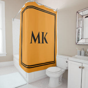 Cortina De Ducha Monogramas Naranja Nombre negro amarillo Decoració