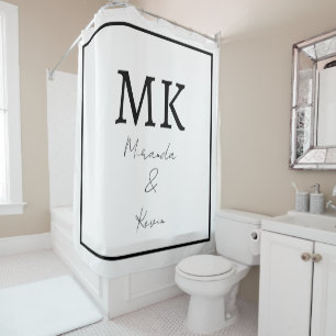 Cortina De Ducha Monogramas Negro Blanco Moderno Minimalista Elegan