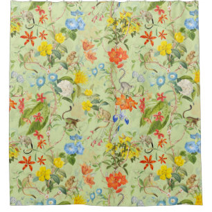 Cortina De Ducha Monos tropicales vintage Jardín Rococo Chinoiserie