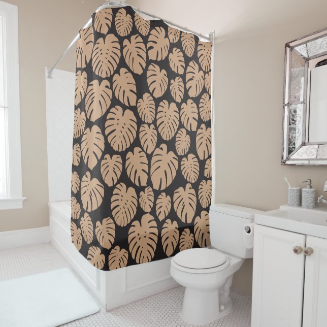 Cortina De Ducha Monstera en Tan y Negro (In situ)