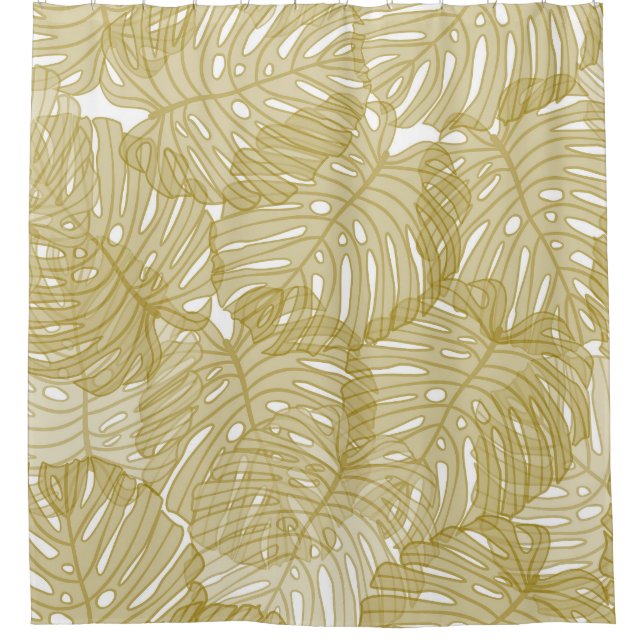 Cortina De Ducha Monstera transparente deja fondo blanco (Anverso)