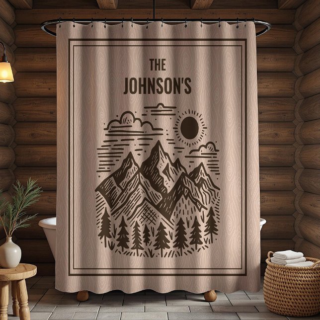 Cortina De Ducha Montañas modernas rústicas personalizadas (Modern Rustic Custom Family Name Shower Curtain)