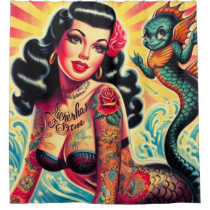 Cortina De Ducha Montura de sirena de tatuaje