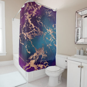 Cortina De Ducha Moody Luxe Marble Oro púrpura profundo y Rosa Ve