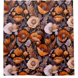 Cortina De Ducha Moody poppies on black pattern