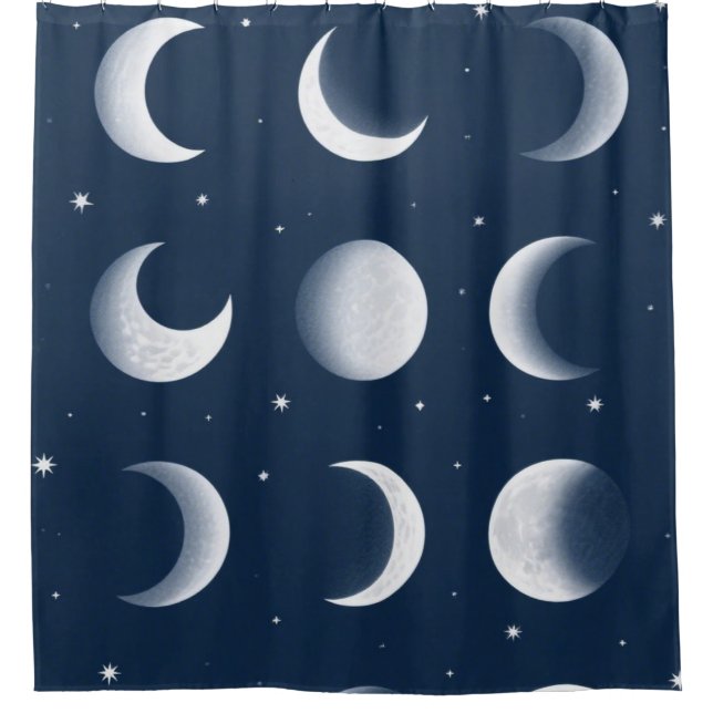 Cortina De Ducha Moon Phases Grid Diseño de patrones celestes (Anverso)