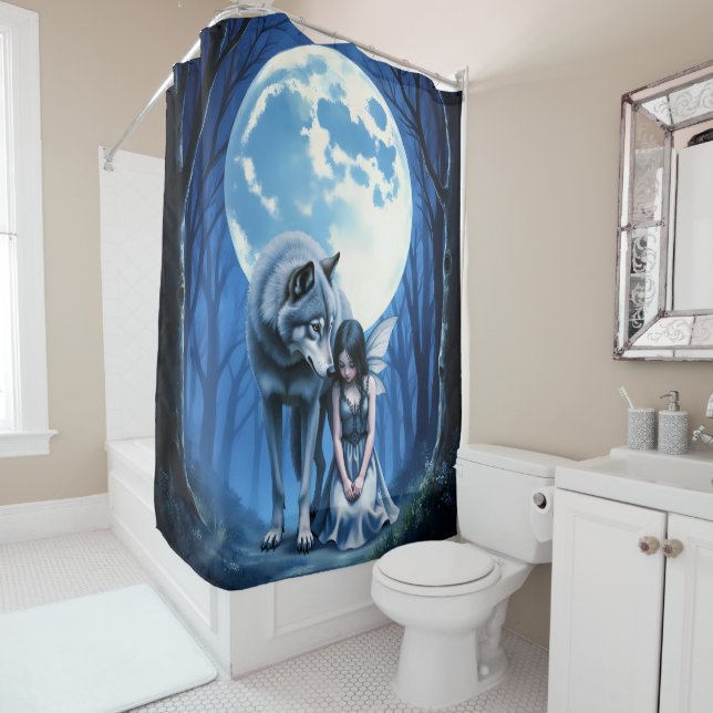 Cortina De Ducha Moonlit Bond – The Wolf and the Gothic Fairy.   (In situ)
