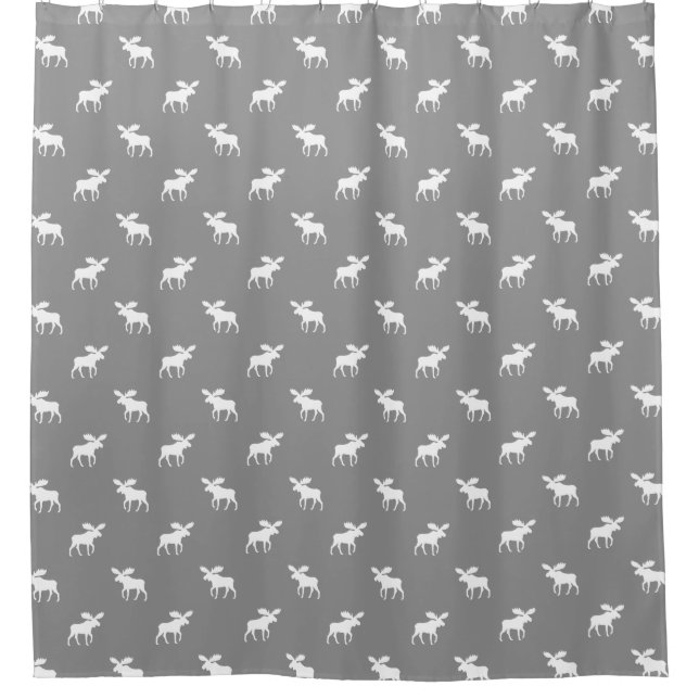 Cortina De Ducha Moose Silhouettes Pattern Gris (Anverso)