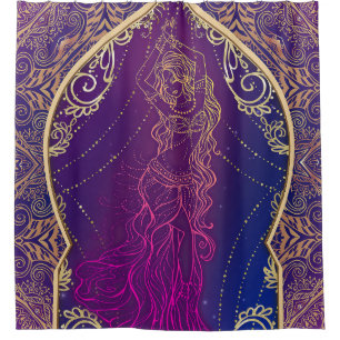 Cortina De Ducha Morado y dorado glamour de danza árabe marroquí