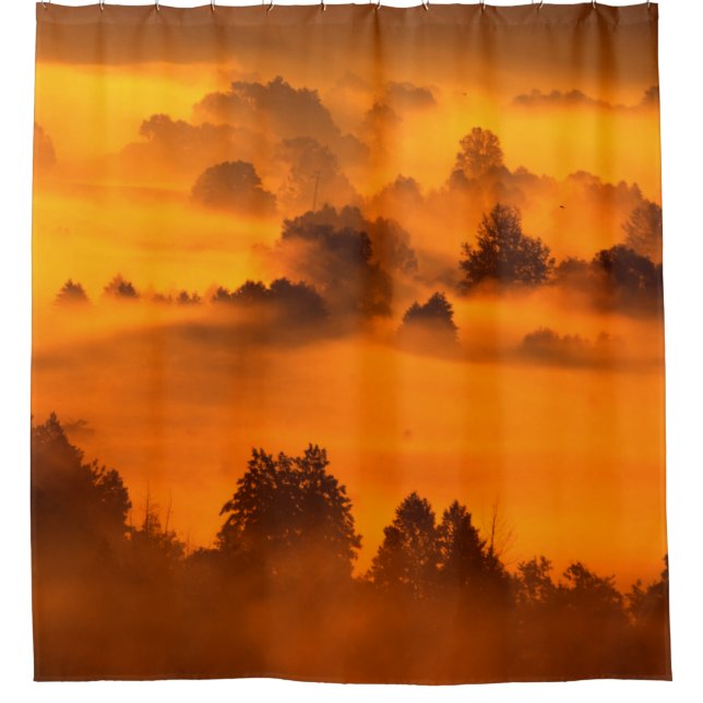 Cortina De Ducha Morning fog over the river floodplainabstract, any (Anverso)