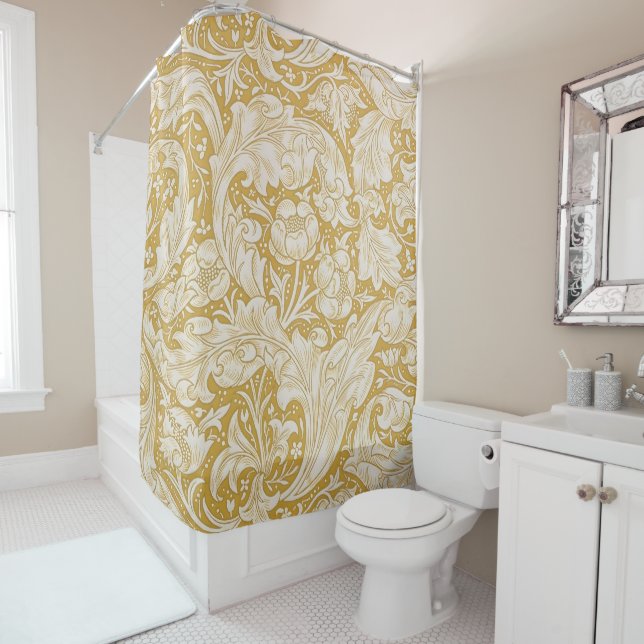 Cortina De Ducha Morris Bachelor's Button Flower & Golden Stems (In situ)