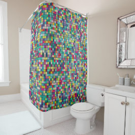 Cortina De Ducha Mosaico colorido, patrón de cuadrados geométricos