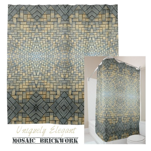 Cortina De Ducha Mosaico de ladrillo gris y mostaza (Subido por el creador)