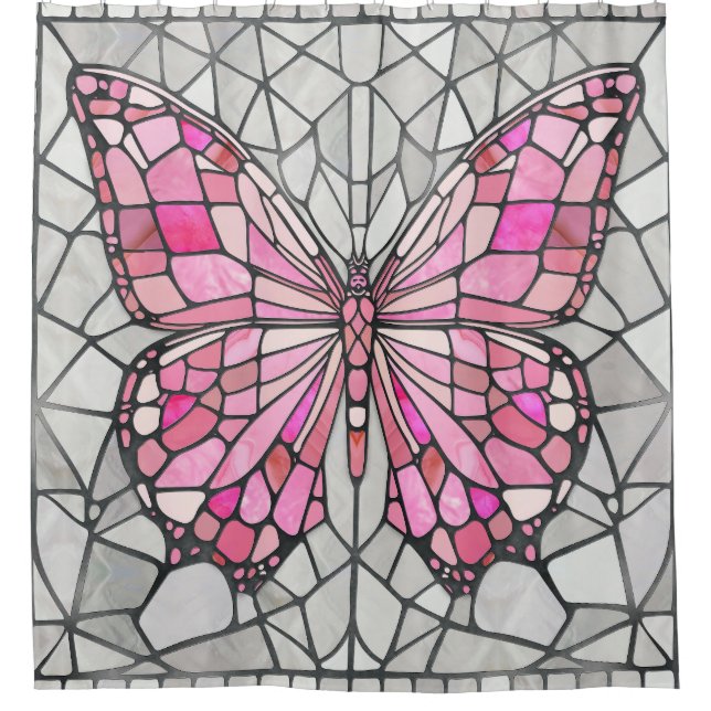 Cortina De Ducha Mosaico de mariposa - Rosa y gris de hadas (Anverso)
