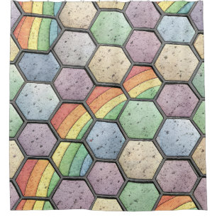 Cortina De Ducha Mosaico de Panal de Arcoíris – Baldosa Hexagonal