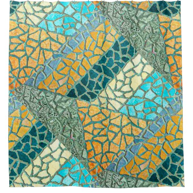 Cortina De Ducha Mosaico de Piedra de Acuarela + tus ideas (Anverso)