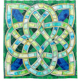 Cortina De Ducha Mosaico de piedra de nudo celta verde