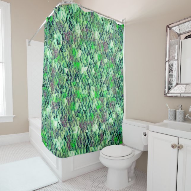 Cortina De Ducha Mosaico en triángulos verdes con tonos degradados (In situ)