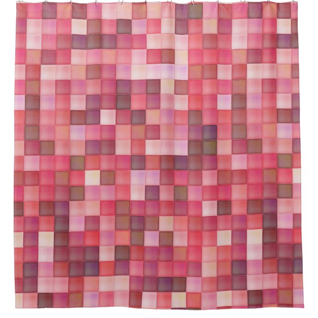 Cortina De Ducha Mosaico rosa y cuadrado púrpura (Anverso)