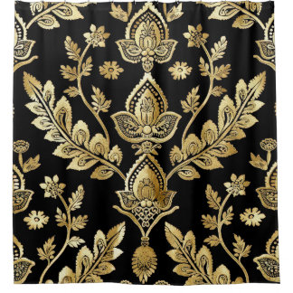Cortina De Ducha Motif negro y oro