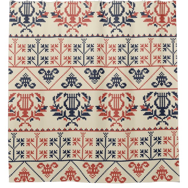 Cortina De Ducha Motivo de bordado palestino, patrón ininterrumpido (Anverso)