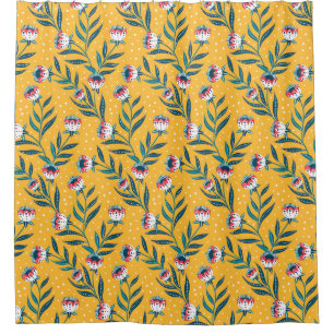 Cortina De Ducha Motivo floral elegante con puntos y hojas verdes