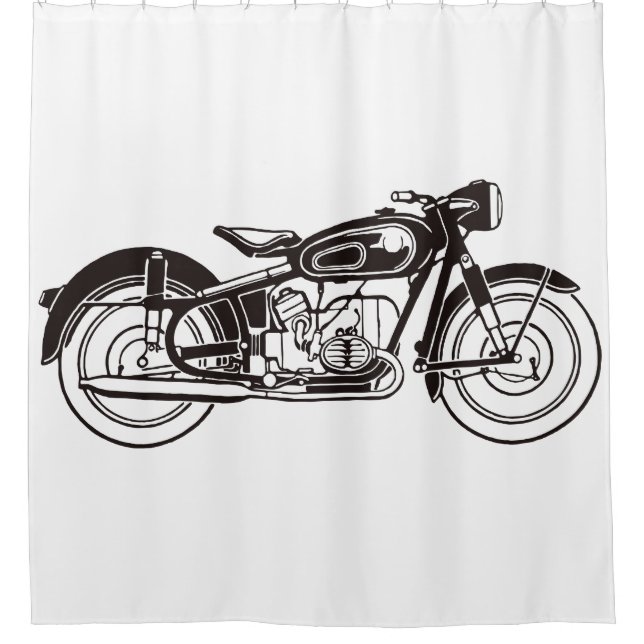 Cortina De Ducha Motocicleta clásica blanca y negra SMALL (Anverso)