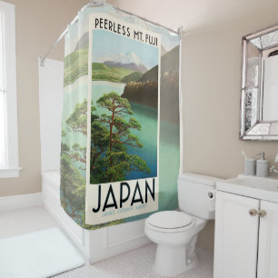 Cortina De Ducha Mt Fuji Japón Afiche de Viaje Arte de época