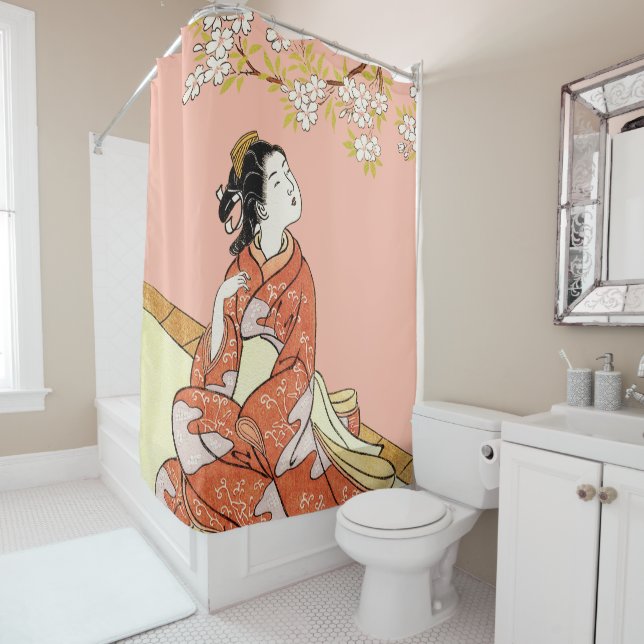 Cortina De Ducha Mujer bajo flores de cerezo (In situ)