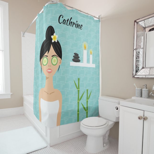Cortina De Ducha Mujer bañista Spa Mujer Ilustracion y nombre (In situ)