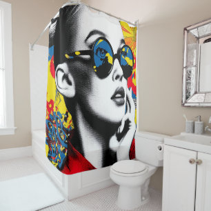 Cortina De Ducha Mujer de pop art con gafas de sol