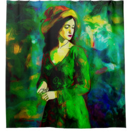 Cortina De Ducha Mujer en Gorra verde