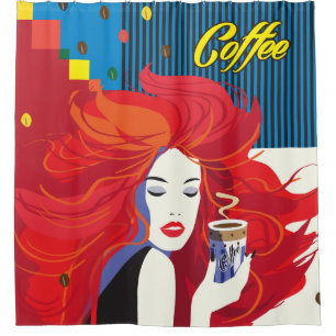 Cortina De Ducha "Mujer hermosa de la moda con arte pop de la taza