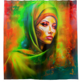 Cortina De Ducha Mujer mística en colores neones