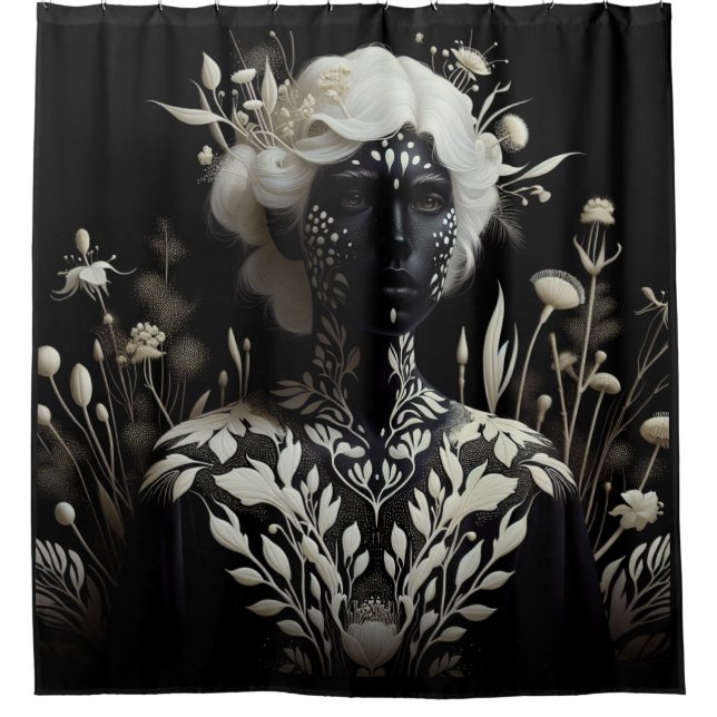 Cortina De Ducha Mujer negra y blanca (Anverso)