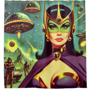 Cortina De Ducha Mujer Retro Sci-Fi