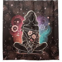 Mujer serena en un sueño floral cósmico