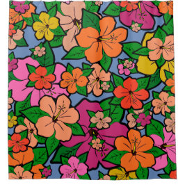 Cortina de ducha multicolor de flores hibiscus