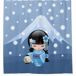 Cortina De Ducha Muñeca Kokeshi de invierno - Chica Geisha de la Mo